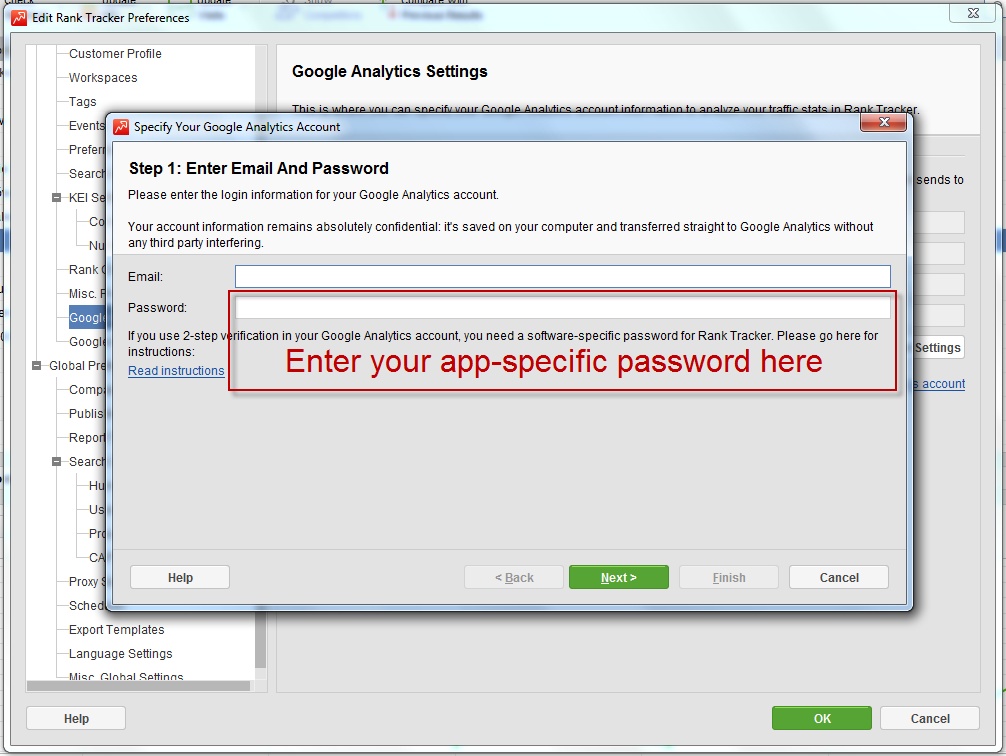 Enter your password for SEO PowerSuite