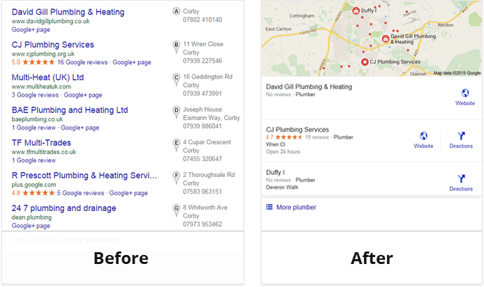 Google My Business before & after