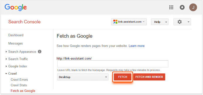 google search console fetch and render