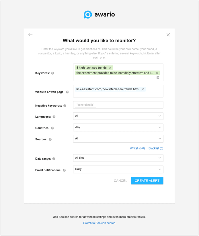 Awario settings