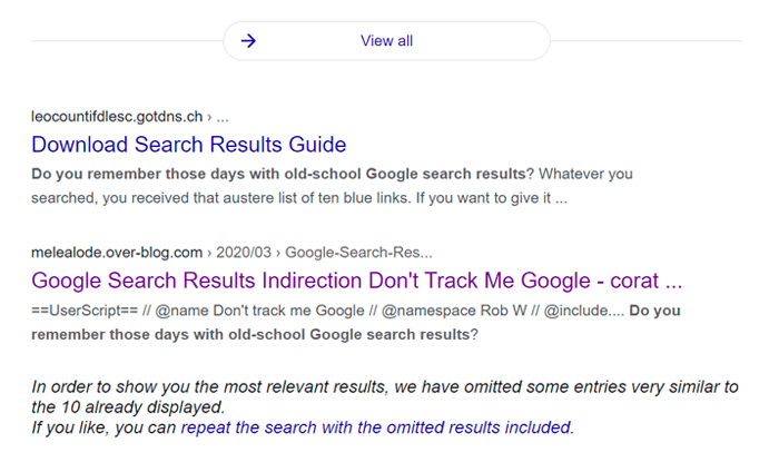 SERP with duplicate titles and content