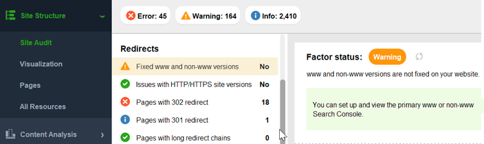 Find www vs non-www issues