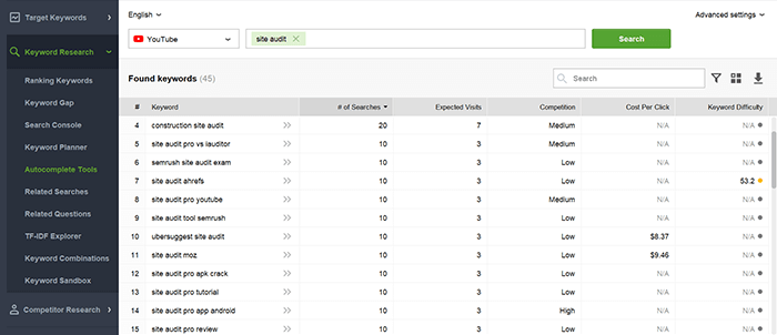Autocomplete Tools in YouTube Rank Tracker
