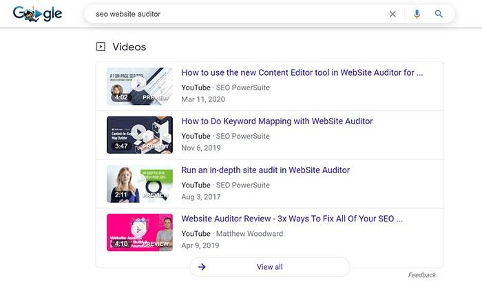 YouTube videos ranking on Google search engine