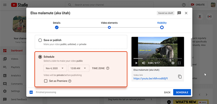 Automatic scheduling of your video publication on YouTube
