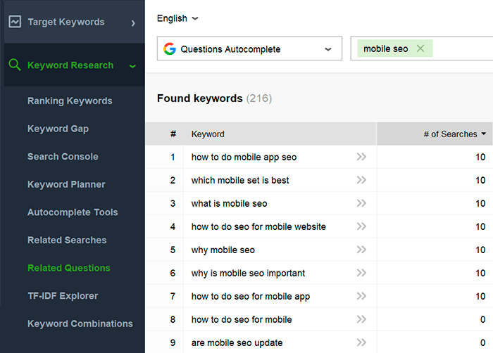 Google Autocomplete results in Rank Tracker