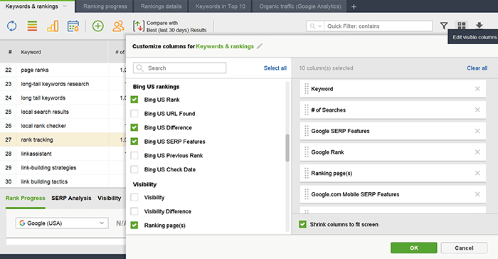 Pick the data from Bing search data to be shown in your workspace