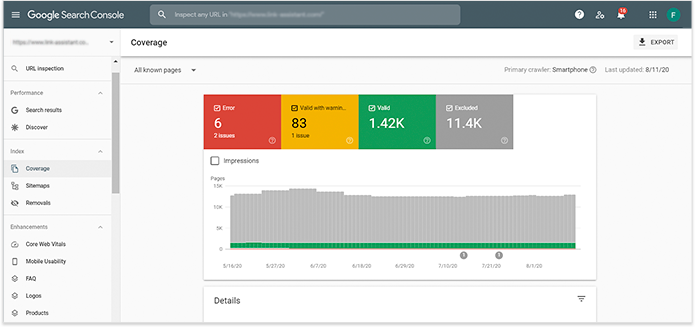 Check Coverage Report in Google Search Console